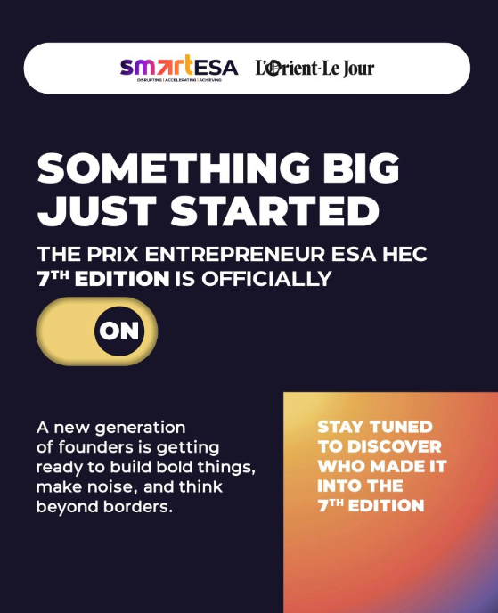 Promotional graphic for the Prix Entrepreneur ESA HEC 7th edition with a video call interface and event details.
